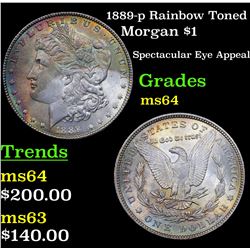 1889-p Rainbow Toned Morgan Dollar $1 Grades Choice Unc