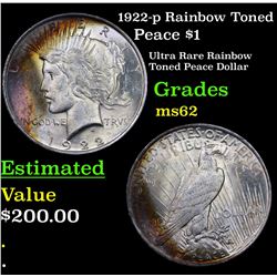 1922-p Rainbow Toned Peace Dollar $1 Grades Select Unc