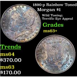 1890-p Rainbow Toned Morgan Dollar $1 Grades Select+ Unc