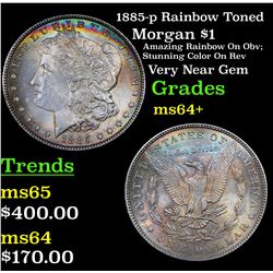 1885-p Rainbow Toned Morgan Dollar $1 Grades Choice+ Unc