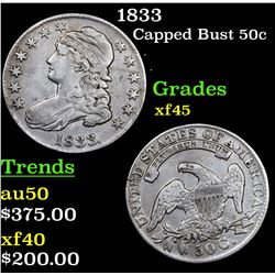 1833 Capped Bust Half Dollar 50c Grades xf+