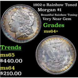 1902-o Rainbow Toned Morgan Dollar $1 Grades Choice+ Unc
