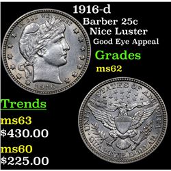 1916-d Barber Quarter 25c Grades Select Unc