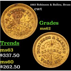 1863 Robinson & Ballou, Brass Civil War Token 1c Grades Select Unc