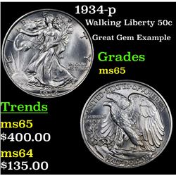 1934-p Walking Liberty Half Dollar 50c Grades GEM Unc