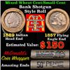 Image 1 : Mixed small cents 1c orig shotgun roll, 1857 Flying Eagle Cent, 1889 Indian Cent other end