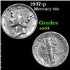 Image 1 : 1937-p Mercury Dime 10c Grades Select AU
