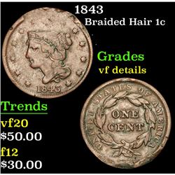 1843 Braided Hair Large Cent 1c Grades vf details