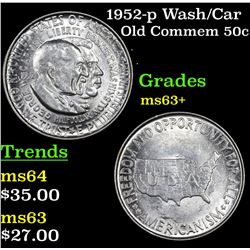 1952-p Wash/Car Old Commem Half Dollar 50c Grades Select+ Unc