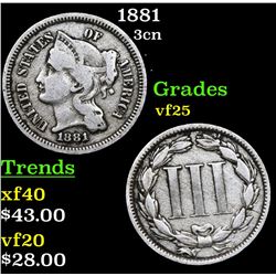 1881 Three Cent Copper Nickel 3cn Grades vf+