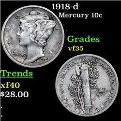 1918-d Mercury Dime 10c Grades vf++