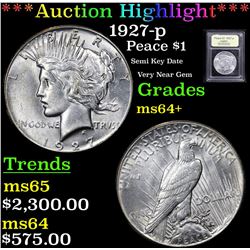 ***Auction Highlight*** 1927-p Peace Dollar $1 Graded Choice+ Unc By USCG (fc)
