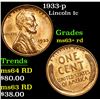 Image 1 : 1933-p Lincoln Cent 1c Grades Gem+ Unc RD