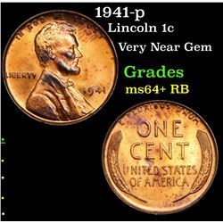 1941-p Lincoln Cent 1c Grades Choice+ Unc RB