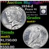 Image 1 : ***Auction Highlight*** 1934-d Peace Dollar $1 Graded Choice+ Unc By USCG (fc)