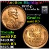 Image 1 : ***Auction Highlight*** 1912-p Lincoln Cent 1c Graded GEM Unc RD By USCG (fc)