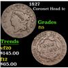 Image 1 : 1827 Coronet Head Large Cent 1c Grades f+