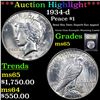 Image 1 : ***Auction Highlight*** 1934-d Peace Dollar $1 Graded GEM Unc By USCG (fc)