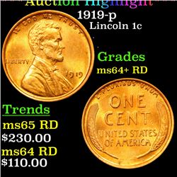 1919-p Lincoln Cent 1c Grades Choice+ Unc RD