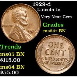 1929-d Lincoln Cent 1c Grades Choice+ Unc BN