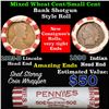 Image 1 : Mixed small cents 1c orig shotgun roll, 1913-d Wheat Cent, 1890 Indian Cent other end