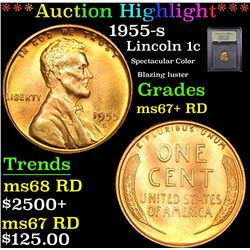 ***Auction Highlight*** 1955-s Lincoln Cent 1c Graded GEM++ RD By USCG (fc)