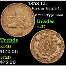 1858 LL Flying Eagle Cent 1c Grades vf++