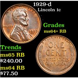 1929-d Lincoln Cent 1c Grades Choice+ Unc RB
