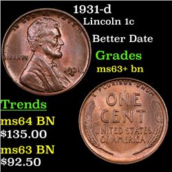 1931-d Lincoln Cent 1c Grades Select+ Unc BN