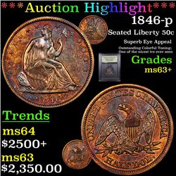 ***Auction Highlight*** 1846-p Seated Half Dollar 50c Graded Select+ Unc By USCG (fc)