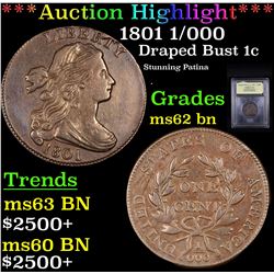 ***Auction Highlight*** 1801 1/000 Draped Bust Large Cent 1c Graded Select Unc BN By USCG (fc)