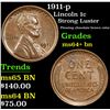 Image 1 : 1911-p Lincoln Cent 1c Grades Choice+ Unc BN