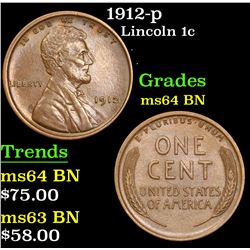 1912-p Lincoln Cent 1c Grades Choice Unc BN