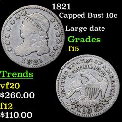 1821 Capped Bust Dime 10c Grades f+
