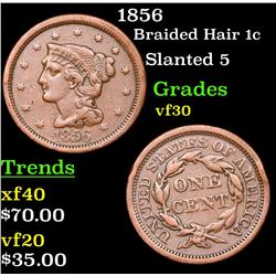 1856 Braided Hair Large Cent 1c Grades vf++