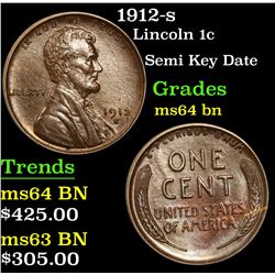 1912-s Lincoln Cent 1c Grades Choice Unc BN