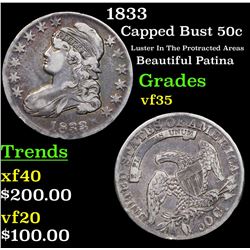 1833 Capped Bust Half Dollar 50c Grades vf++