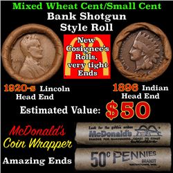 Mixed small cents 1c orig shotgun roll, 1920-s Wheat Cent, 1896 Indian Cent other end