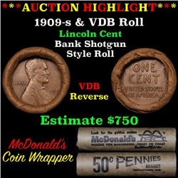 ***Auction Highlight*** Lincoln Wheat cent 1c orig roll, 1909-s one end, VDB rev other end, WOW! (fc