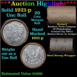 ***Auction Highlight*** Full uncirculated roll 1921-p Morgan silver dollar roll, 20 coins (fc)