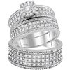 Image 1 : 0.88 CTW Diamond Solitaire Matching Bridal Wedding Ring 10kt White Gold
