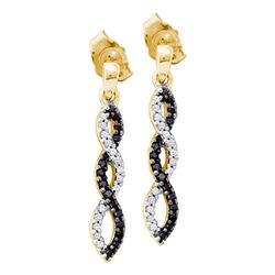 0.15 CTW Black Color Enhanced Diamond Twist Dangle Earrings 14kt Yellow Gold