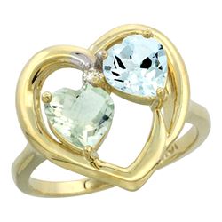 2.61 CTW Diamond, Green Amethyst & Aquamarine Ring 10K Yellow Gold