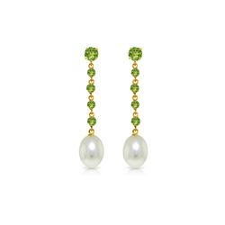 Genuine 10 ctw Peridot & Pearl Earrings 14KT White Gold