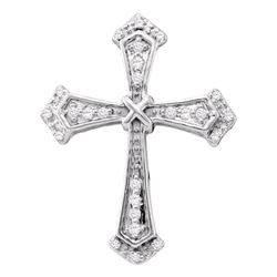 0.10 CTW Diamond Flared Cross Pendant 10kt White Gold