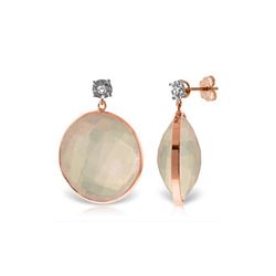 Genuine 34.06 ctw Rose Quartz & Diamond Earrings 14KT Rose Gold