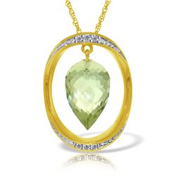 Genuine 9.6 ctw Green Amethyst & Diamond Necklace 14KT Yellow Gold