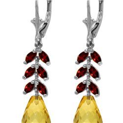 Genuine 11.20 ctw Citrine & Garnet Earrings 14KT White Gold