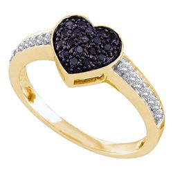 0.34 CTW Black Color Enhanced Diamond Heart Cluster Ring 10kt Yellow Gold