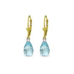 Genuine 4.6 ctw Blue Topaz & Diamond Earrings 14KT Yellow Gold